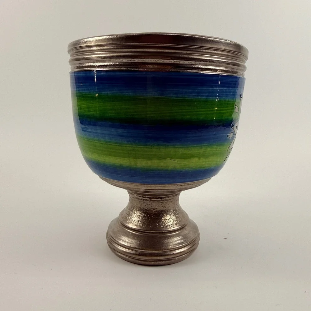 Bitossi Aldo Londi Kelly Green Soraya Blu Pedestal Planter Cachepot Italy